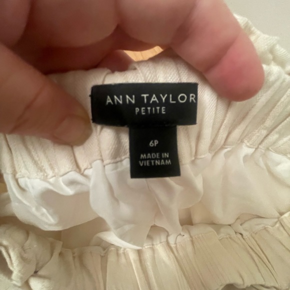 Ann Taylor Cream Stripe Linen Midi Skirt w/ Belt - Picture 3 of 4